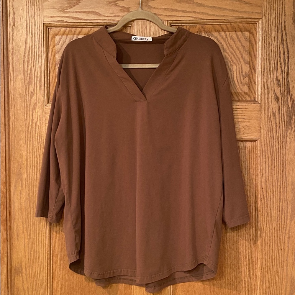 Brown V-Neck Tunic in perfect brown